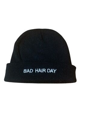 Black "Bad Hair Day" Embroidered Cuffed Beanie | Unisex Knit Toque